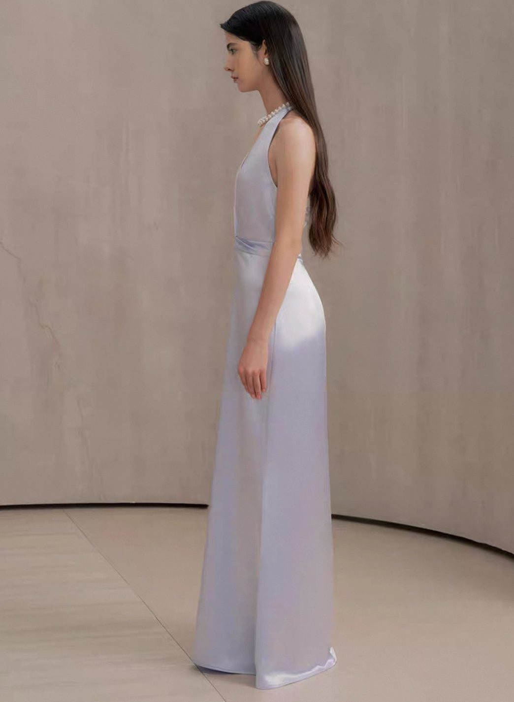 [Customizable] Satin Twist Halter Gown