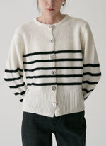 Load image into Gallery viewer, Mid Stripe Wool Cardigan in White
