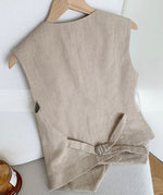 Load image into Gallery viewer, Asymmetric Button Linen Tuxedo Vest in Khaki
