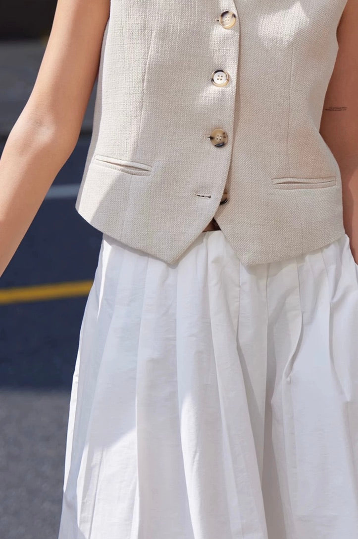 Textured Linen Vest in Cream