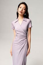 Load image into Gallery viewer, Collar Wrap Dress in Purple
