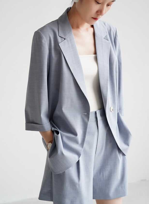 Midi Sleeve Summer Blazer in Blue