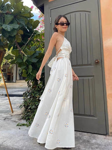 Tie Back Floral Pocket Maxi Dress in White LEXI + LOU Tie Back Floral Pocket Maxi Dress in White LEXI + LOU