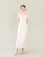 Load image into Gallery viewer, Sheer Panel Maxi Shift Dress in Cream
