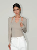 Load image into Gallery viewer, Tencel Blend Light Knit Halter Top// Open Cardigan Set [2 Colours]
