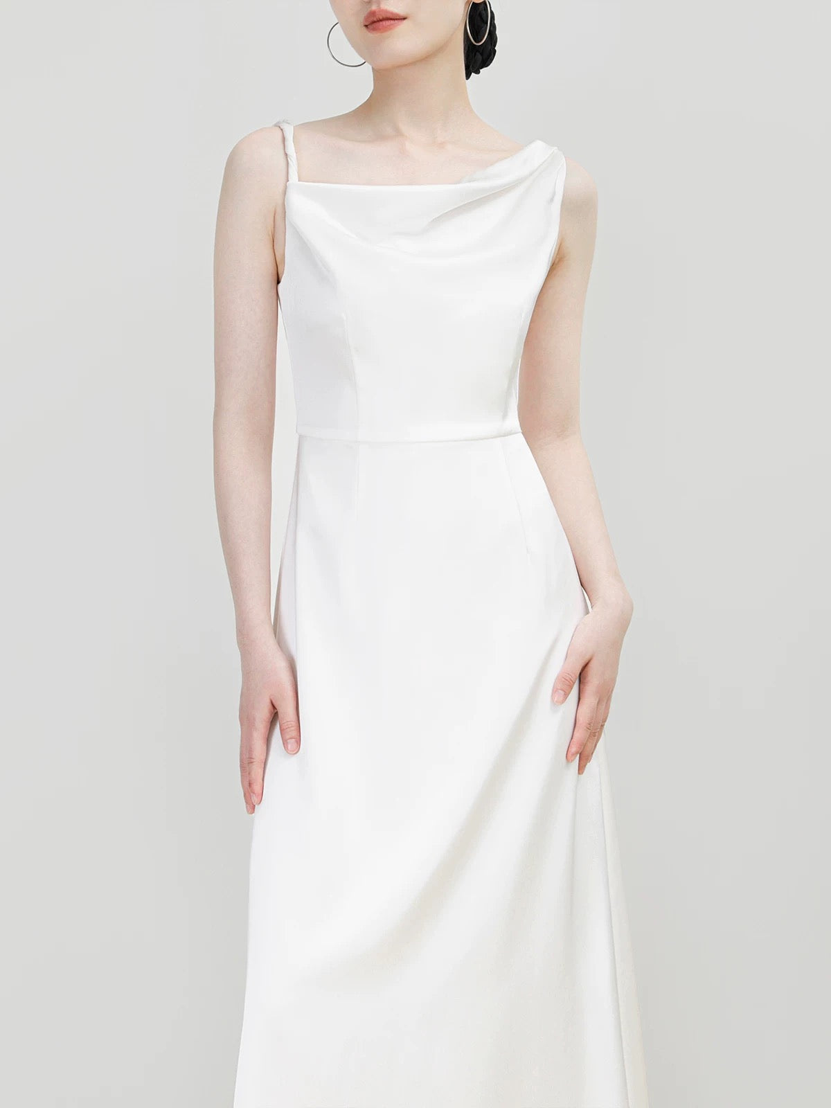 Asymmetric Shoulder Gown in White