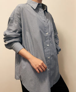 Korean Oversized Striped Pocket Shirt in Blue