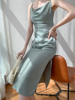 Load image into Gallery viewer, Drape Gathered Slit Dress in Green
