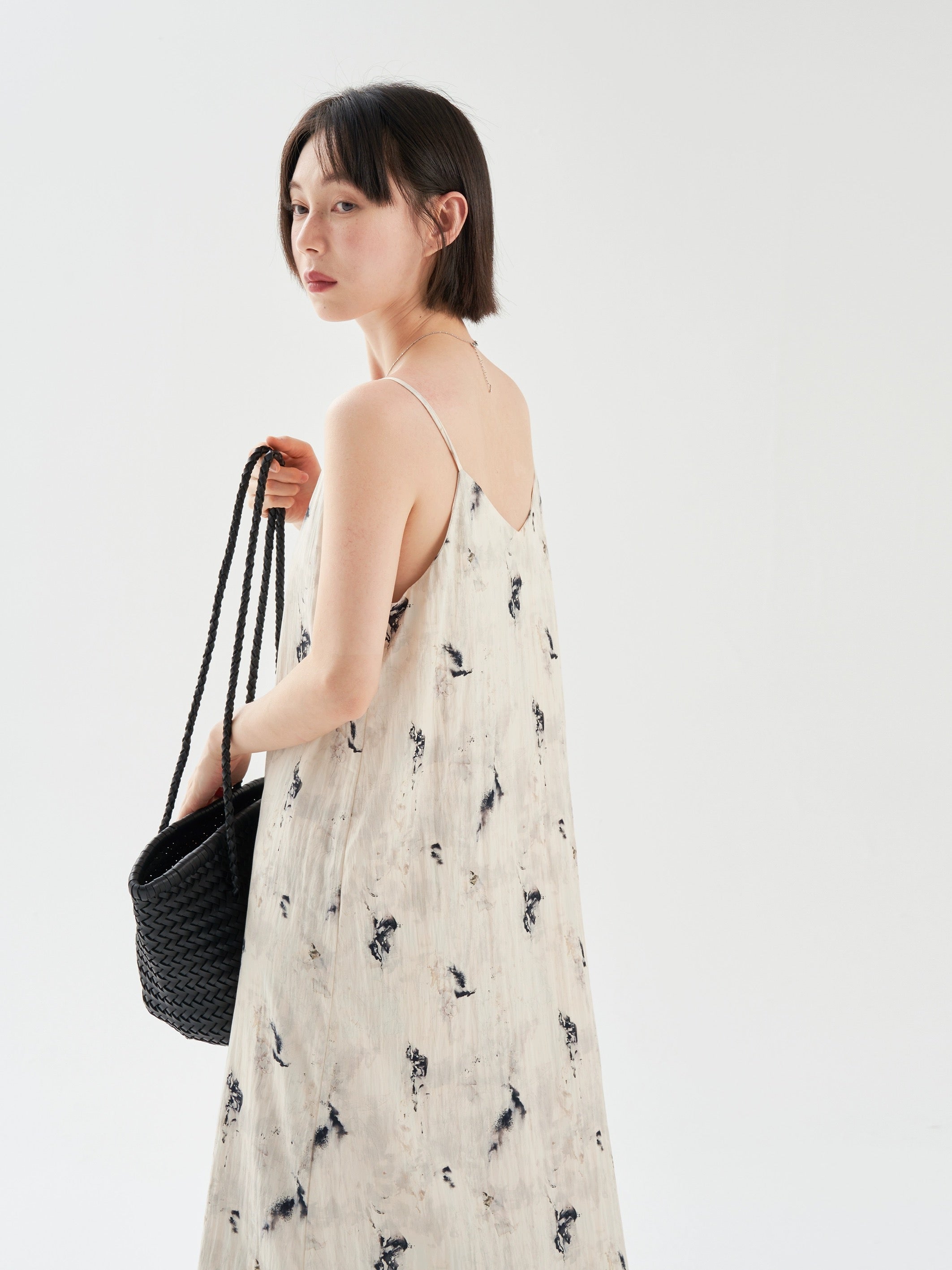 Printed Cami Slip Dress in Cream