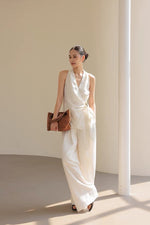 Load image into Gallery viewer, Tencel Wrap Embellished Top // Trousers Set in Cream
