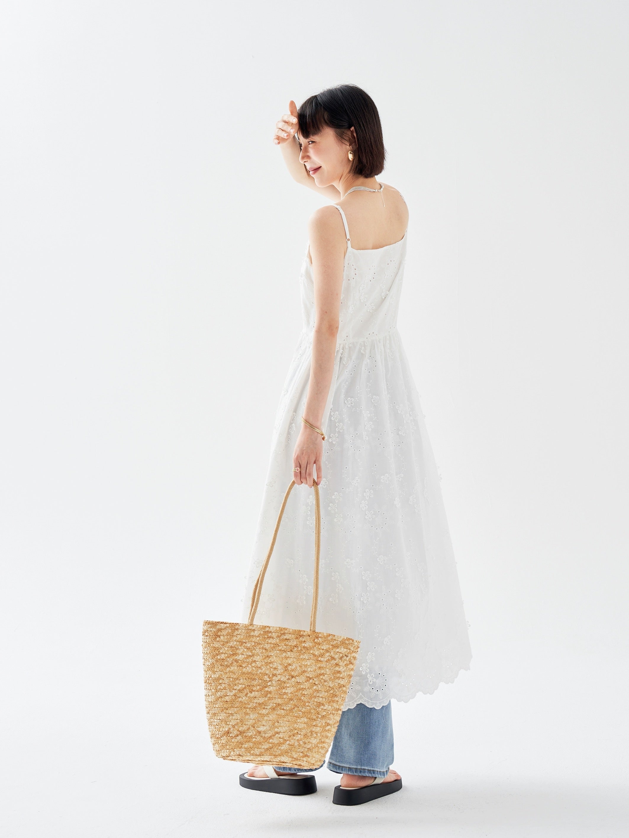 Floral Eyelet Midi Dress in White