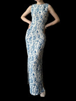 Load image into Gallery viewer, Floral Stretch Maxi Dress in Blue/White
