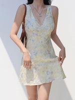 Load image into Gallery viewer, Tencel Blend Floral Sleeveless Mini Dress in Yellow
