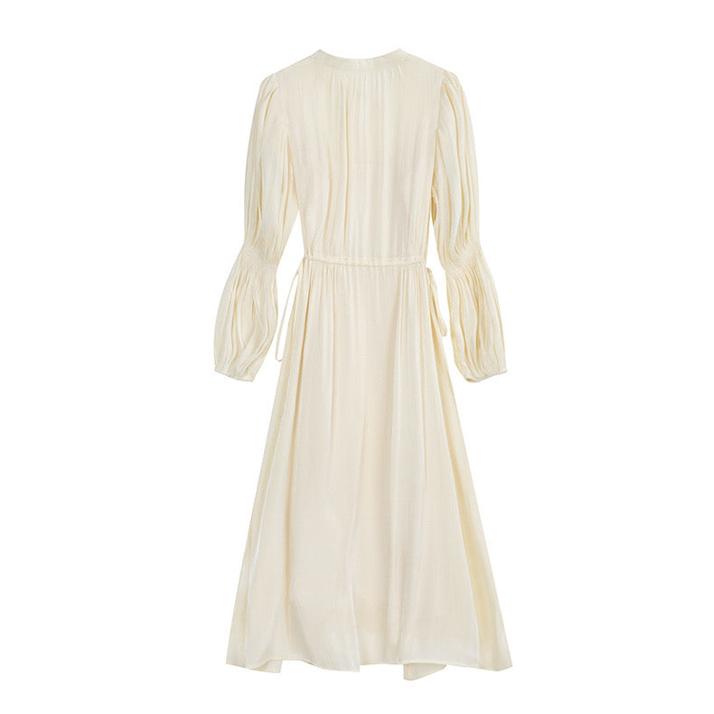 Lantern Sleeve Midi Dress in Cream