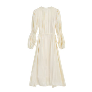 Lantern Sleeve Midi Dress in Cream
