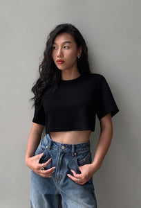 Cropped Boxy Tee in Black