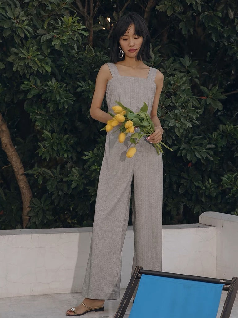 Cutout Back Pocket Maxi Jumpsuit in Grey
