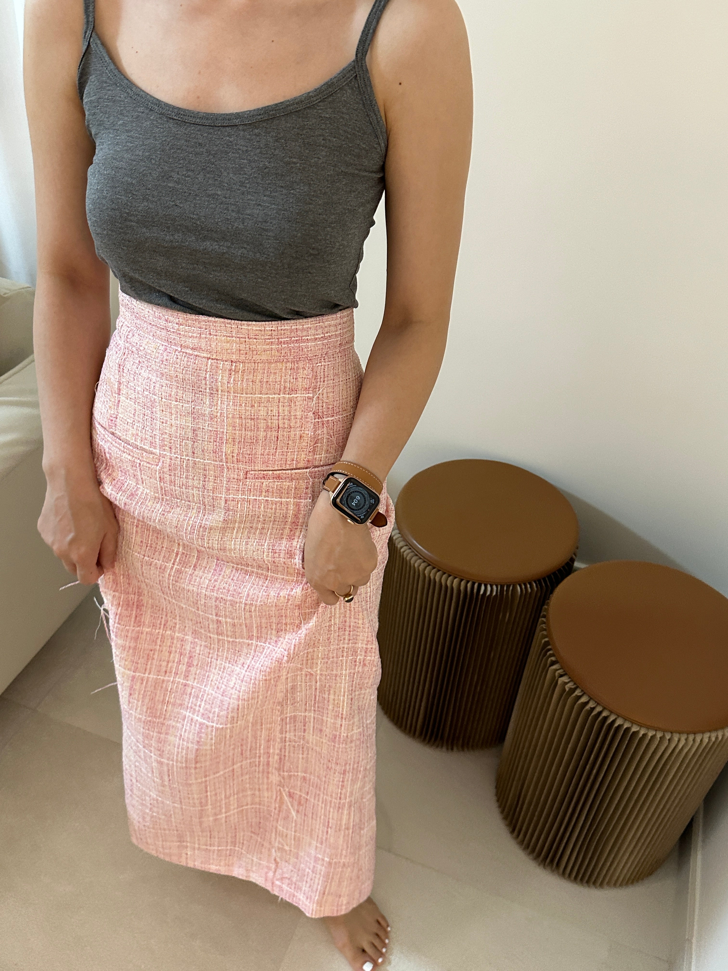 [KR] Light Tweed Maxi Shift Skirt in Pink