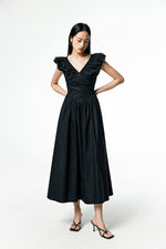 Load image into Gallery viewer, Gathered Drop Waist Maxi Dress in Black
