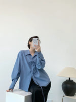 Load image into Gallery viewer, Tencel Blend Oversized Ribbon Shirt in Blue
