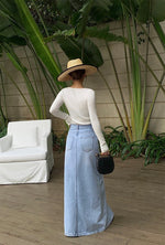 Load image into Gallery viewer, Denim Maxi Slit Skirt in Blue
