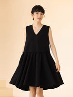 Load image into Gallery viewer, Tiered Flute Pocket Tent Dress in Black
