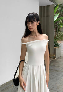 Off Shoulder Twist Pocket Maxi Dress in White