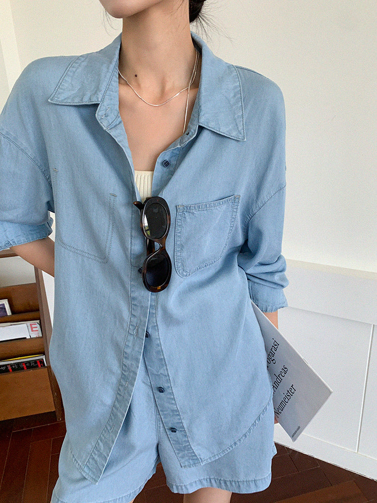 Chambray Shirt + Shorts Set