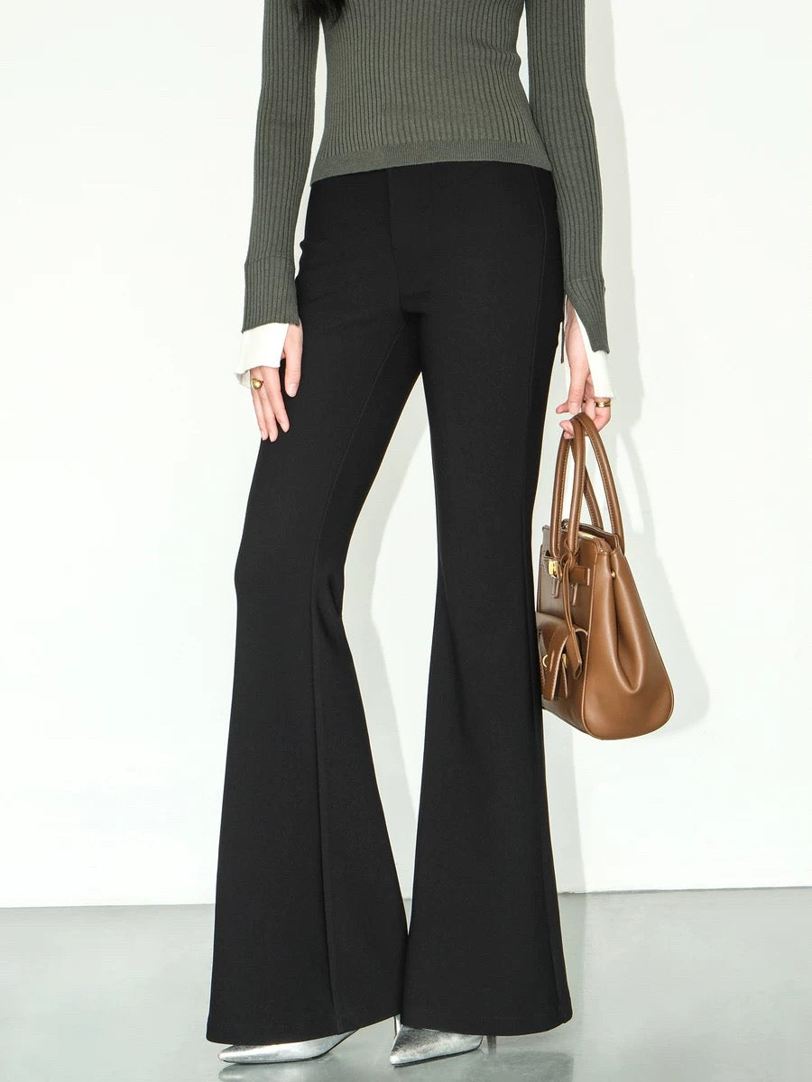 Trumpet Flare Stretch Trousers in Black