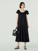 Load image into Gallery viewer, 2-Way Flutter Sleeve Midi Pocket Dress in Black

