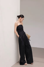 Load image into Gallery viewer, Linen Blend Gathered Bustier Top // Trousers // Maxi Skirt in Black
