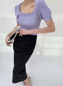 Ribbed Puff Sleeve Top in Purple