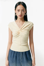 Load image into Gallery viewer, Twist Detail Cap Sleeve Top in Yellow
