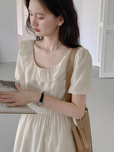 Tencel Short Sleeve Dress in Cream