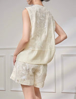 Load image into Gallery viewer, Floral Sequin Embroidered Top // Shorts in Cream
