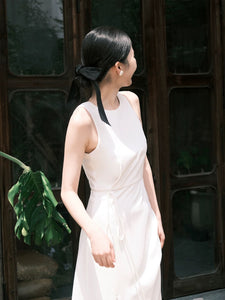 Slit Waist Tie Gown in White