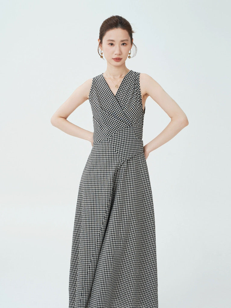 Checked Wrap Maxi Dress in Black/White
