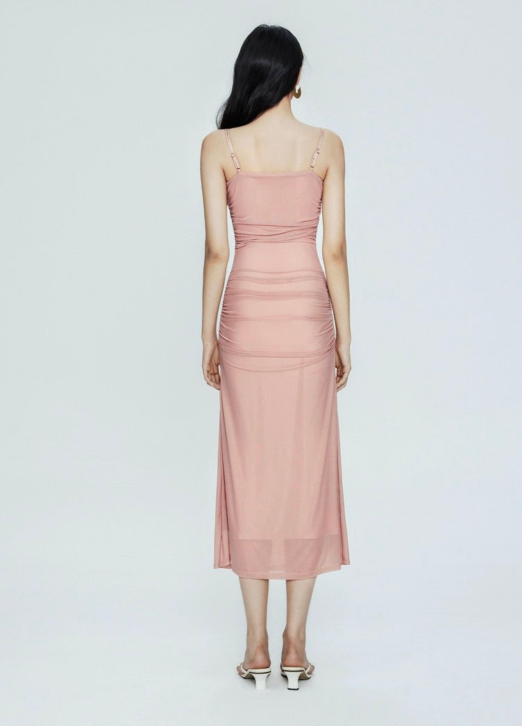 Tulle Layer Stretch Camisole Dress in Pink