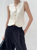 Load image into Gallery viewer, Light Knit Button Vest in Cream
