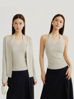Load image into Gallery viewer, Tencel Blend Light Knit Halter Top// Open Cardigan Set [2 Colours]
