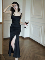 Load image into Gallery viewer, Satin Sleeveless Flare Slit Dress in Black
