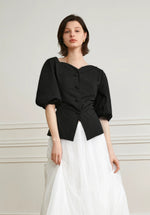 Load image into Gallery viewer, Peplum Blouson Button Blouse [2 Colours]
