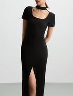 Load image into Gallery viewer, Cutout Slit Tee Stretch Dress in Black
