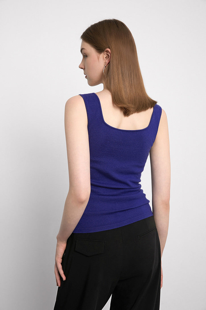 Light Knit Square Neck Tank Top in Blue
