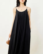 Load image into Gallery viewer, Korean Crepe Tent Maxi Dress in Black
