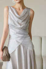 Load image into Gallery viewer, Textured Drape Wrap Top // Maxi Skirt in Silver
