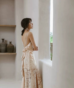 Drop Back Lace Maxi Dress in Cream LEXI + LOU Drop Back Lace Maxi Dress in Cream LEXI + LOU