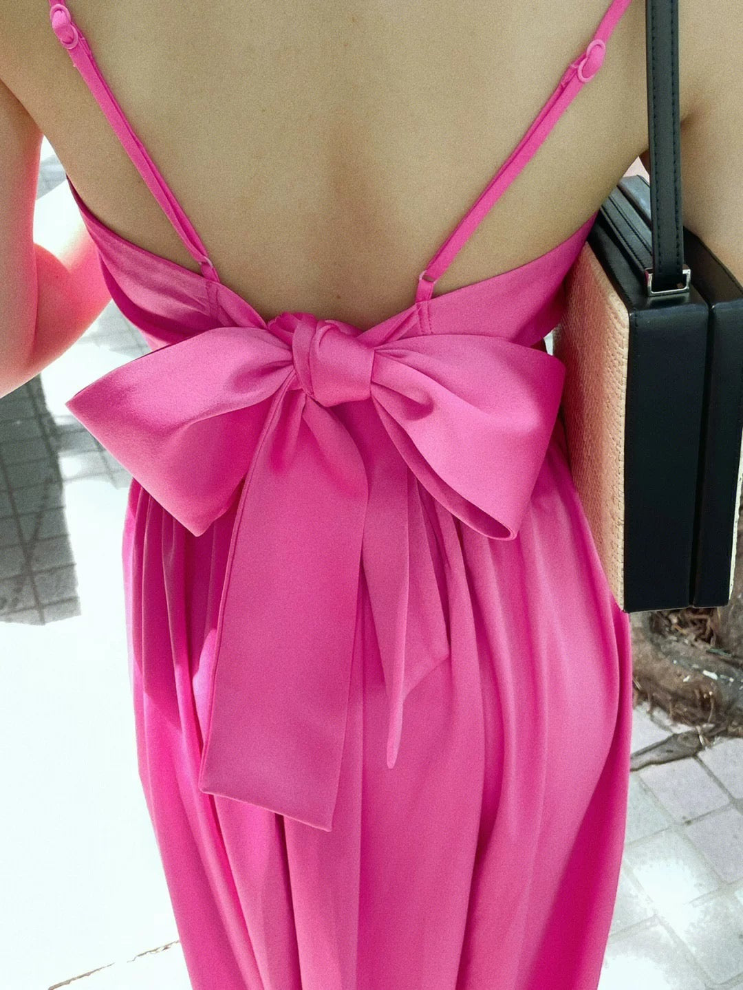 Drop Back Ribbon Tie Cutout Dress in Pink