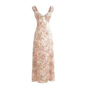 Brielle Floral Empire Satin Dress in Pink