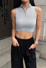 Load image into Gallery viewer, Ribbed Zipped Cropped Top in Grey
